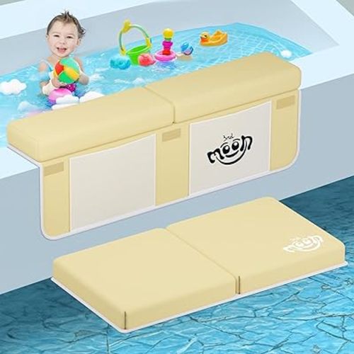 Comfortable Baby Bath Kneeler and Elbow Rest Pad Set - 1.5" Memory Foam, Quick Dry Non-Slippery Bath Kneeling Pad for Bathing Baby - Fordable Bathtub Kneeler and Elbow Rest Pad with Toy Organizer Mesh