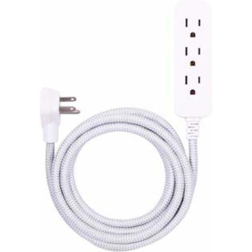 GE White Braided 3 Outlet 8 Ft Extension Cord
