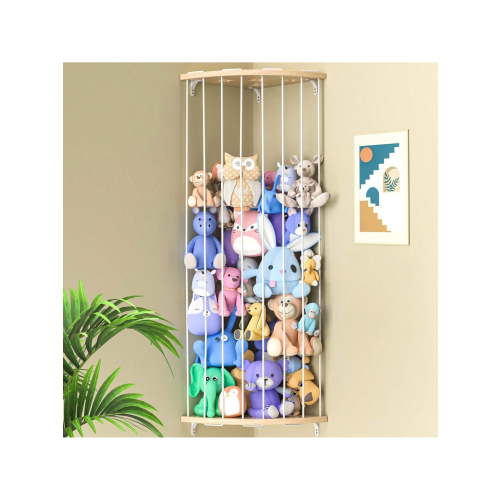 Stuffed Animal Storage Wood Corner Plush Toys Holder With Star Pattern, Length Adjustable Hanging Stuffed Animal Toy Organizer Shelf For Play Room Bedroom