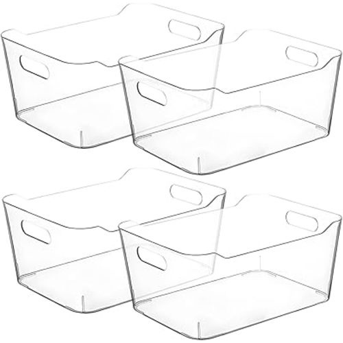 Clear Storage Bins, Pantry Organizers and Storage Containers Fridge Organizer Bins Kitchen Organization Cabinet Organizer Bin for organizing Cleaning Supplies Home Kitchen Refrigerator Containers - 4 - Medium