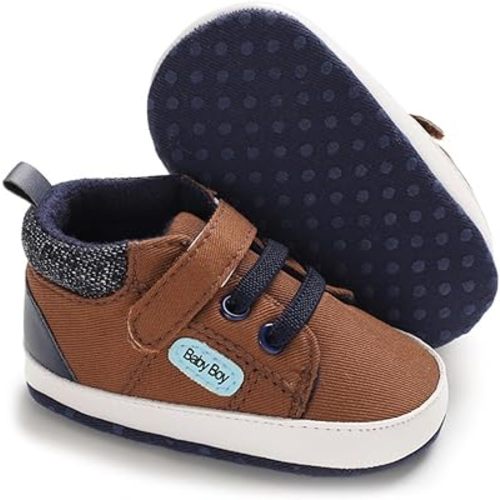 Meckior Toddler Baby Boys Girls High Tops Ankle Sneakers Soft Anti-Slip Sole PU Leather Moccasins Infant Newborn Prewalker First Walking Crib Shoes