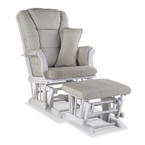 Storkcraft Tuscany Infant Nursery Glider & Ottoman White with Taupe Swirl