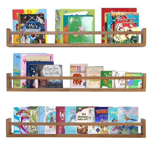 Amazon.com: AZSKY Nursery Book Shelves 24 in Set of 3 Walnut Floating Bookshelf for Kids Room Wall Mounted Floating Shelves Solid Nursery Bookshelf Perfect Decor for Kitchen Bedroom Living Room : Home & Kitchen