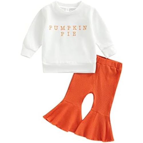 FYBITBO Toddler Infant Baby Girl Fall Clothes Pumpkin Letter Sweatshirt Top Bell Bottoms Pants Halloween Outfit Girl