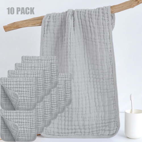 Byseng Muslin Burp Clothes, 100% Cotton Burping Clothes 20 x 10 inches for Newborn Baby Girls and Boys, 10 PCS - Gray