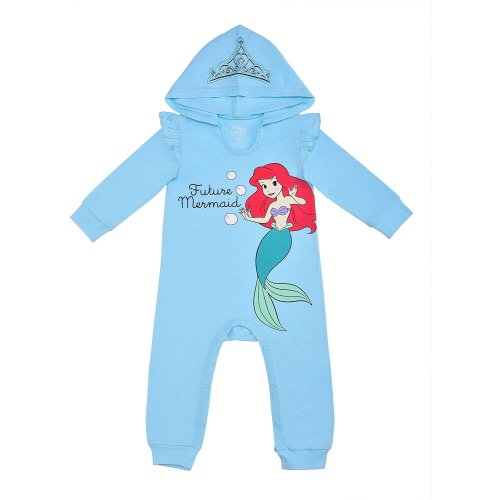 Disney Princess Ariel Girls Single Character Coverall Romper with Hood, Newborn