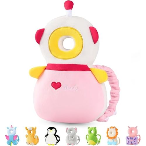 JunNeng Baby Head Protector Backpack, Toddler Walking Fall Head Protection, Robot Pink