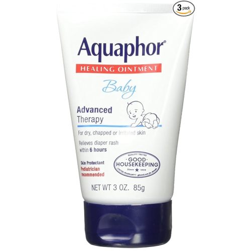 Aquaphor Baby Healing Ointment, Advanced Therapy for Chapped Cheeks and Diaper Rash, 3 oz. Tube (Pack of 3)