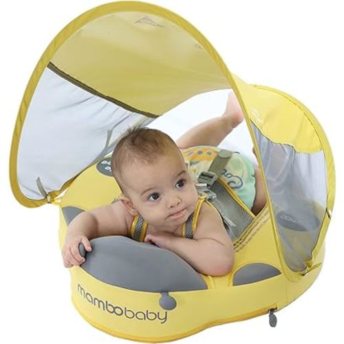 Preself Baby Float Swim Trainer Over UPF 50+ Sun Canopy Ladybug Mambobaby Infant Soft Solid Infant Pool Float (Yellow)