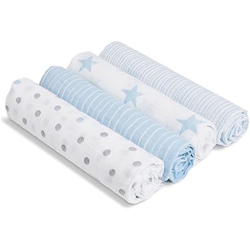 aden + anais Essentials Muslin Swaddle Blankets for Baby Girls and Boys, Newborn Receiving Blanket for Swaddling, 100% Cotton Baby Swaddle Wrap, 4 Pack, Dapper