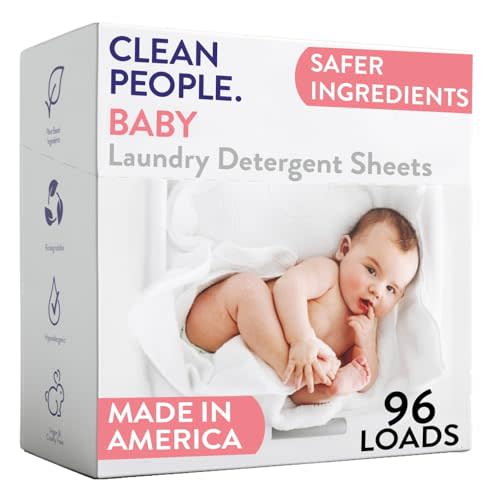 The Clean People Unscented Baby Laundry Detergent Sheets - Hypoallergenic - Ultra Concentrated, Recyclable Packaging, Fights Stains & Odors on Baby Clothes & Bedding - Fragrance Free, 96 Pack