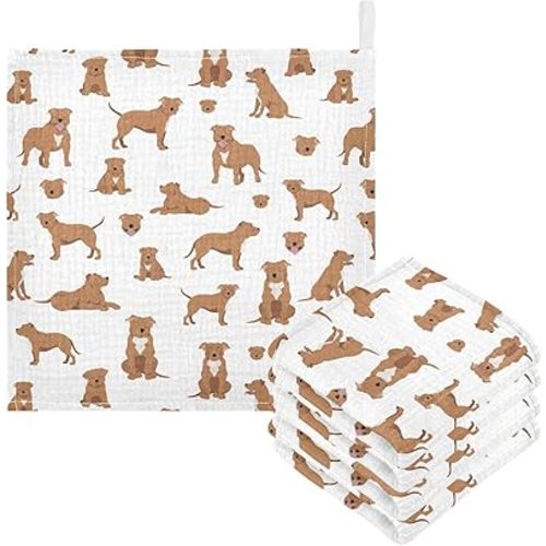 vvfelixl Baby Cotton Washcloths Staffordshire Bull Terrier Infants Bath Towel for Unisex Face Towels for Newborn, Natural Baby Wipes Delicate Skin, 11.8 X 11.8 inch, one sizex5