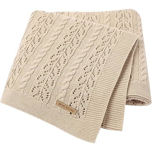 LAWKUL Knitted Crochet Baby Blanket - Camel