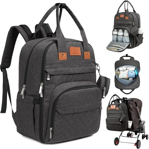 KeaBabies Diaper Bag Backpack - Large Baby Diaper Bag with Changing Pad, Baby Boy, Girl, Travel Backpack for Mom and Dad, Waterproof, Multi Function Durable (Charcoal) / KeaBabies Rove Diaper Bag (Charcoal)
