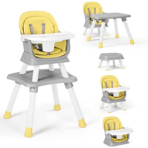 TODEFULL Baby High Chair, 8 in 1 Convertible Highchairs for Babies and Toddlers, Children Dining Booster Seat/Kids Building Block Table for Girls Boys, Baby Seat with Removable Tray, Yellow