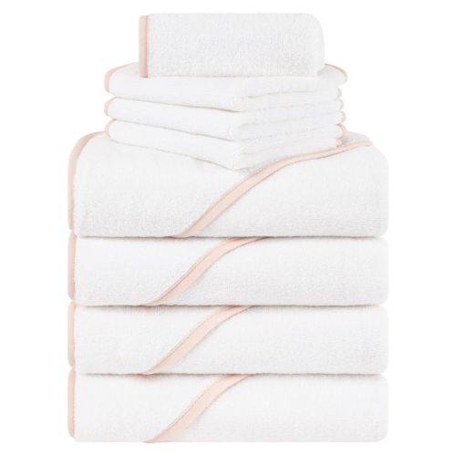 American Soft Linen 100% Cotton Soft Fluffy Hooded Baby Bath Towel Set 8 Piece - Gray