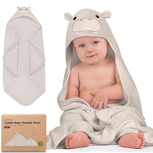KeaBabies Hooded Baby Towel for Newborn - Viscose Derived from Bamboo Large Baby Bath Towels with Hood for Boys, Girls, Toddler, Extra Absorbent & Soft Newborn Bath Essentials (Hippo)