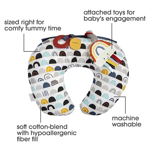 Boppy Tummy Time Prop, Black and White Modern Rainbows with Teething Toys, A Smaller Size for Comfortable Tummy Time, Attached Toys Encourage Neck and Shoulder Strength Building