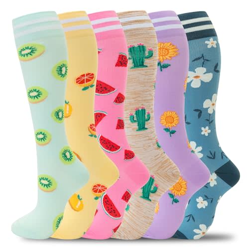 fenglaoda Compression Socks for Women Men Support Circulation 6 Pairs Socks For Nurse, Travel, Flight