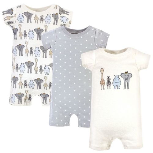 Hudson Baby Infant Boy Cotton Rompers 3pk, Royal Safari, 9-12 Months