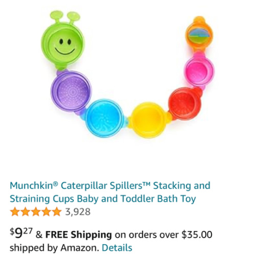 Munchkin® Caterpillar Spillers™ Stacking and Straining Cups Baby and Toddler Bath Toy : Toys & Games