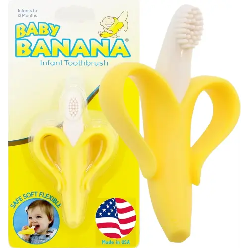 The Original Baby Banana Toothbrush Teether Toy, for Babies Infants Toddlers; USA Family-Owned Business; Teething Relief for Sore Gums, Massaging Soothing; Safest Food Grade Silicone