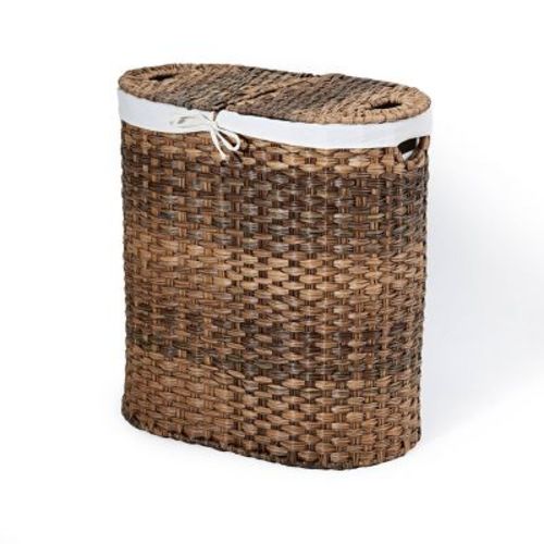 Seville Classics Hand-woven Oval Double Laundry Hamper With Liner Natural Brown: Wicker Clothes Hamper With Lid, Portable