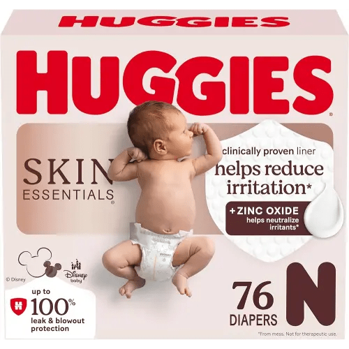 Huggies Size Newborn Diapers, Skin Essentials Baby Diapers, Newborn (6-9 lb.), 76 Ct