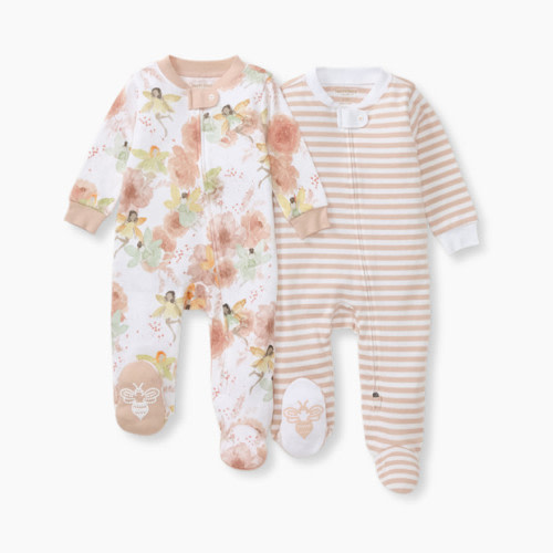 Burt's Bees Baby Organic Cotton 2 Pack Sleep & Play Footed - Fairy Floral 2-Pk, 3-6 M