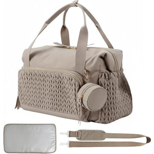 Diaper Bag Tote, Large Capacity Waterproof Woven Pattern Maternity Hospital Bag for Labor & Delivery, Travel Baby Bag with Pacifier Case, Changing Pad & Stroller Straps for Newborn Moms