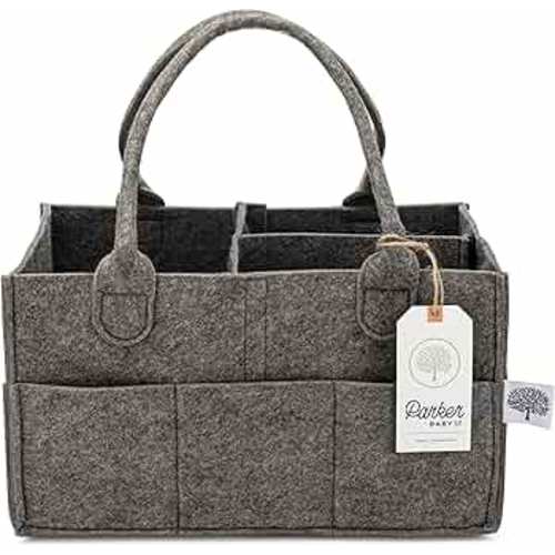 Parker Baby Diaper Caddy - Nursery Storage Bin and Car Organizer for Diapers and Baby Wipes - Peppercorn Dark Gray, Regular