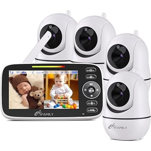 iFamily Baby Monitor with 4 Cameras and Audio - Video Baby Monitor with Remote Pan/Tilt, VOX Mode, Night Vision, Two-Way Talk, Feeding Reminder, Temperature, Build in Lullabies, Long Range