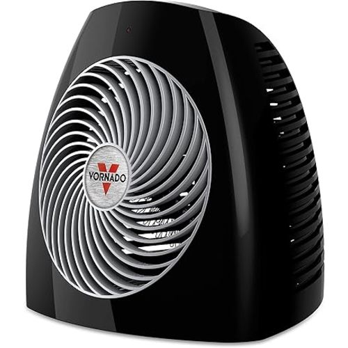 Vornado MVH Space Heater 3 Heat Settings Adjustable Thermostat Tip-Over Protection Auto Safety Shut-Off System Indoor Use Whole Room Black