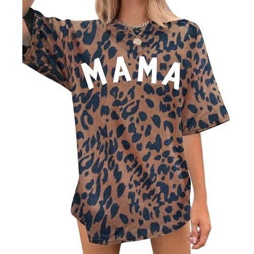 Women's Mama Shirt: Oversized Mama Shirts Trendy Mom T Shirt Loose Casual Summer Shirts Letter Print Short Sleeve Tops