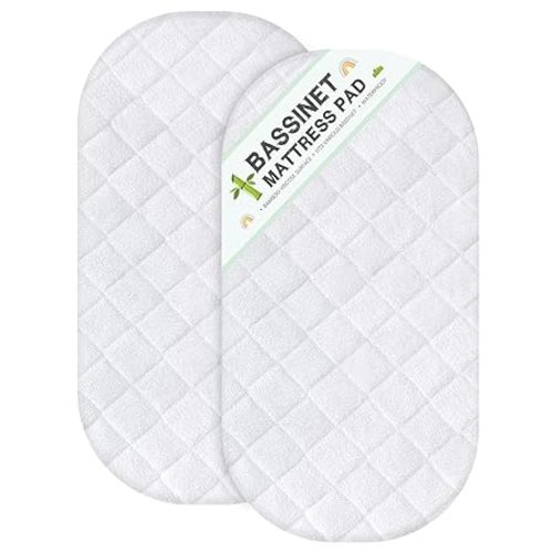 Bassinet Mattress Protector, Fits 15" x 30" Graco Sense2Snooze and Dream On Me Lacy Bassinet, 2 Pack, Viscose Made from Bamboo Surface, Waterproof, Washer & Dryer - Oval - 15x30 Inch