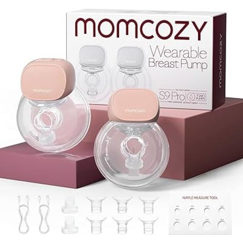 Momcozy Hands Free Breast Pump S9 Pro Updated, Wearable Breast Pump of Longer Battery Life & LED Display, Double Portable Electric Breast Pump with 2 Modes & 9 Levels - 24mm, 2 Pack Pink