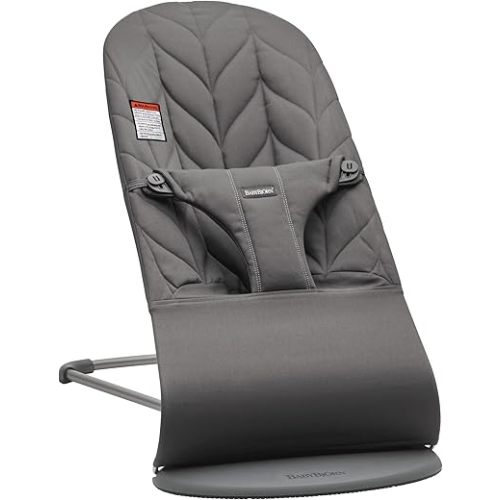 BabyBjörn Bouncer Bliss, Cotton, Petal Quilt, Anthracite 2-in-1 Adjustable Baby Bouncer Seat and Toddler Chair, Newborn to Toddler (8-29 lbs), 4 positions, Lightweight & Portable