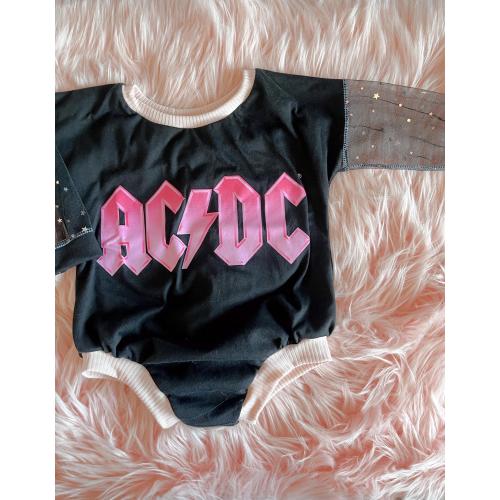 AC/DC romper / toddler clothing/ baby clothing/ goth / boho / trendy / sparkle/ handmade/ custom baby clothes
