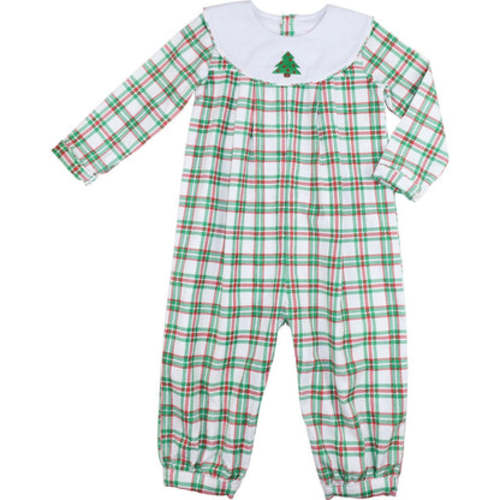 Corduroy Plaid Embroidered Christmas Tree Long Romper – Cecil & Lou
