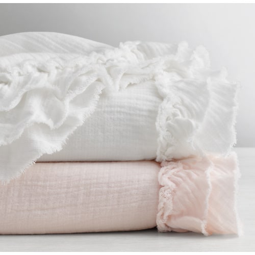 Ruffled Washed Cotton Gauze Swaddle Blanket