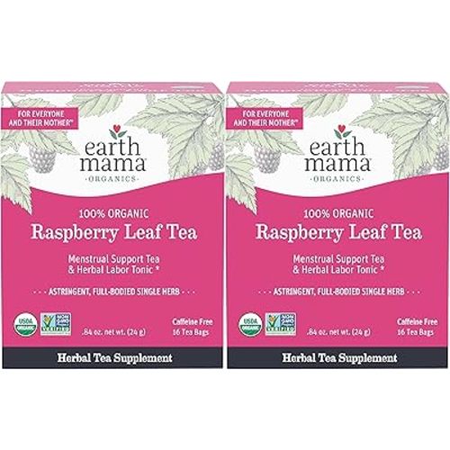Earth Mama Organic Raspberry Leaf Tea Bags | Labor Tonic & Menstrual Support Herbal Tea, Red Raspberry Leaf Tea for Pregnancy & Postpartum Care Recovery, Caffeine Free Tea, Non GMO, (16-Teabags, 2-Pk)