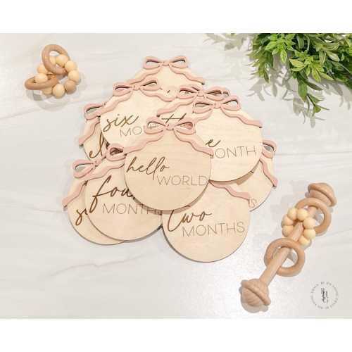 Bow Wooden Monthly Milestone Discs For Baby Photos | Monthly Milestone Marker | Milestone Cards | Monthly Signs For Baby Girl