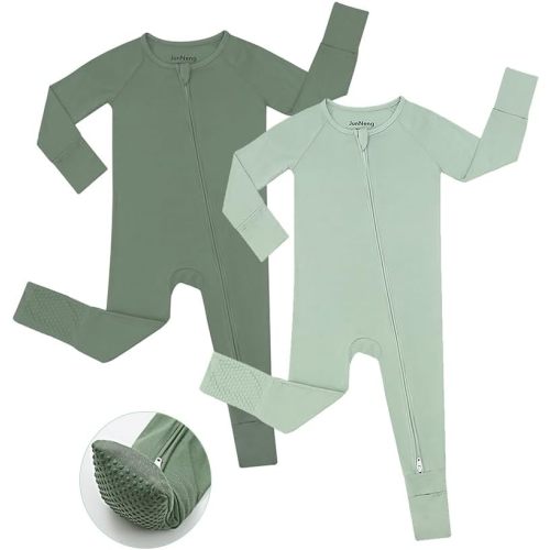 JunNeng Viscose from Bamboo Sleeper with Fold Over Mittens,Baby Boy Pajamas,2 Way Zipper Romper,Non Slip Sleep'N Play Clothes