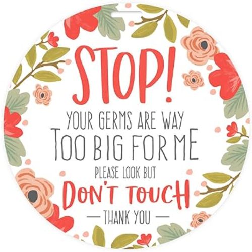 CANOPY STREET Stylish Floral Stop! Don't Touch Baby Car Seat Sign/Modern Illustrated Baby Stroller Germ Tag