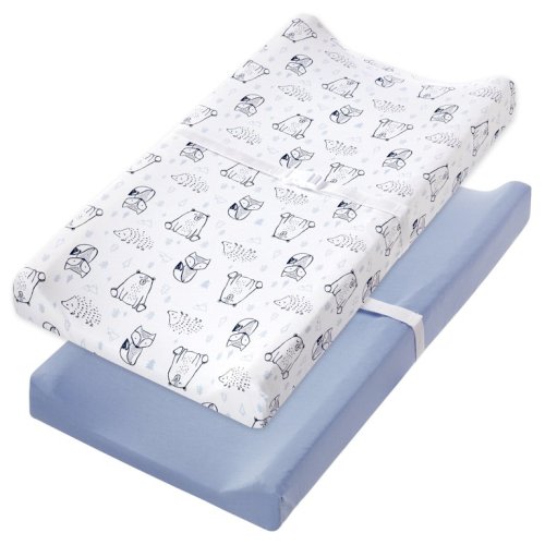 Little Star Organic Pure Organic Cotton Changing Pad Cover, Blue-Wild at Heart, 2 Pack