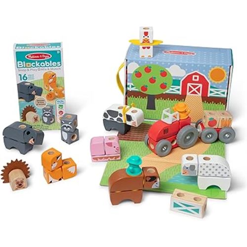 Melissa & Doug Blockables™ Farm and Farm Friends 2-Pack Bundle Connectable Wooden Building Blocks Preschool Play Set Toy