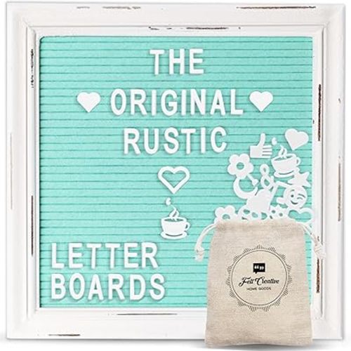 Mint Green Felt Letter Board Back to School Sign with Rustic Wood White Frame - Farmhouse Letter Board Sign with Stand - Baby Announcement 10x10 Felt Board Changeable Message Board with 350 Letter Set