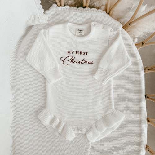 'My First Christmas' Long Sleeve Frill Leg Romper