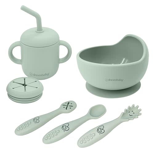 Dreambaby Mess-Free Toddler Silicone Meal Set: Suction Bowl, Cutlery + Snack/Drink Cup, 6 Piece Set