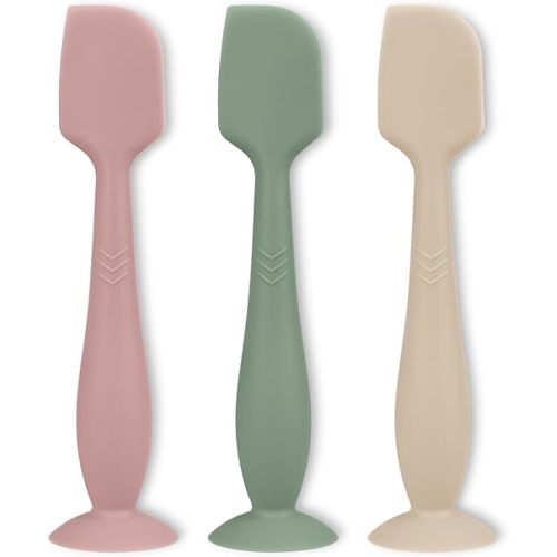 3 Piece Full Size Diaper Cream Applicator Set - Soft Silicone Baby Butt Spatula with Suction Base (Sand/Sage/Blush)